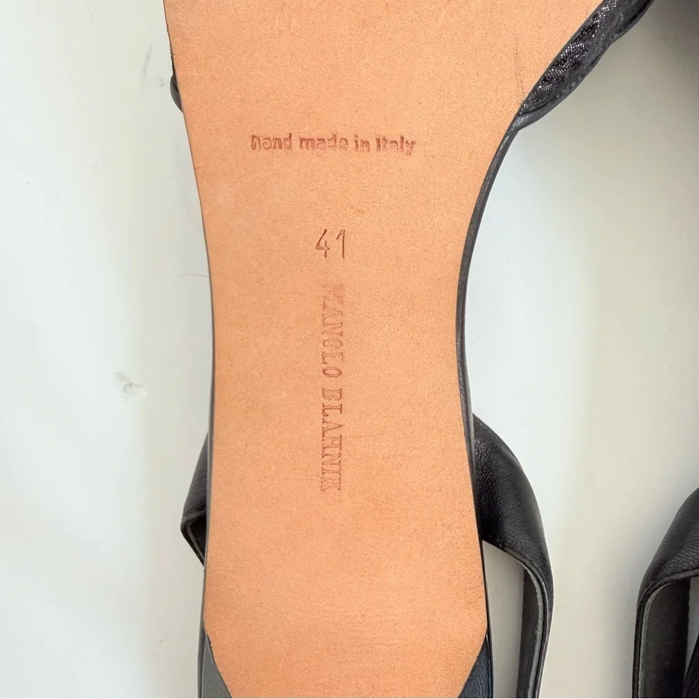 Manolo Blahnik Carolyne Slingback Pumps Black Metallic Jacquard laser cut EU 41